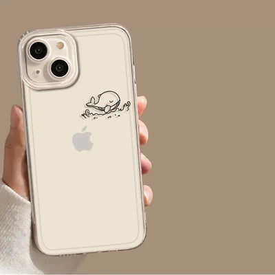 Clear Dolphin Whale Paired Couple Phone Case For iPhone 17 15 14 13 11 12 16 Pro Max Plus Mini 17E SE4 7 8 Lovers Cover Fundas