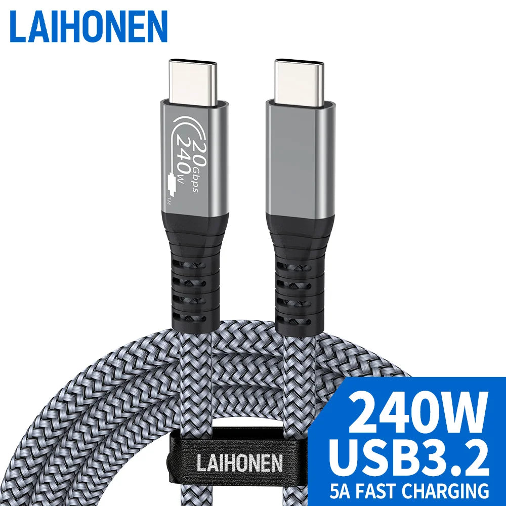 240W USB C to C Cable 20Gbps 5A High Speed Type C Data Braided Cord For Gaming Laptop MacBook iPad Samsung Phone Tablet