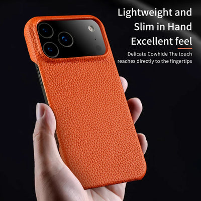 for Magsafe Case for iPhone 17 15 16 18 Pro Max Air Lychee Natural Cowhide Leather Magnetic Protector Luxury Phone Back Cover