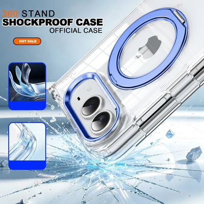 Magnetic 360 Metal Stand Phone Case For iPhone Fold 18 DUO 18Fold Magsafe Clear Hinge Protection Shockproof Protector Cover
