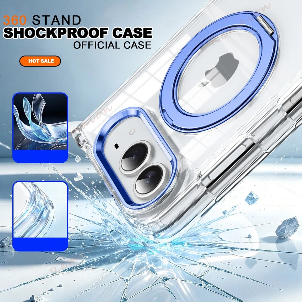 Magnetic 360 Metal Stand Phone Case For iPhone Fold 18 DUO 18Fold Magsafe Clear Hinge Protection Shockproof Protector Cover