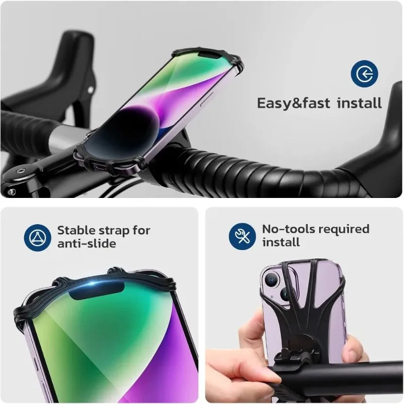 360 Rotatable Silicone Pull Type Phone Holder for Bike Motorcycle, Safe Mount for All Smartphones Cycling Stand
