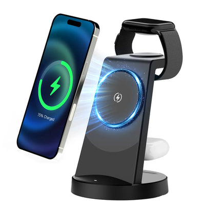 3 in 1 Wireless Charger Desktop Foldable 15W Fast Charging Stand For iPhone 17 16 15 14 13 12 11 X 8 Apple Watch Airpods