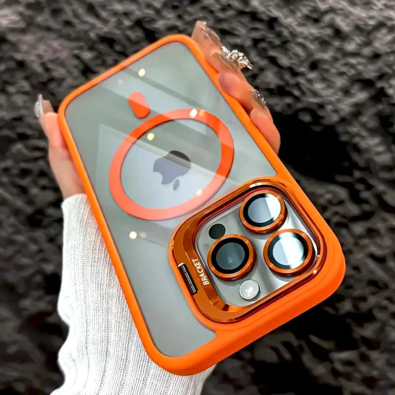 Luxury Transparent Case For iPhone 18 17 16 15 14 13 12 11 Pro Max Air 18Pro 16Pro For Magsafe Wireless Charge Stand Lens Cover