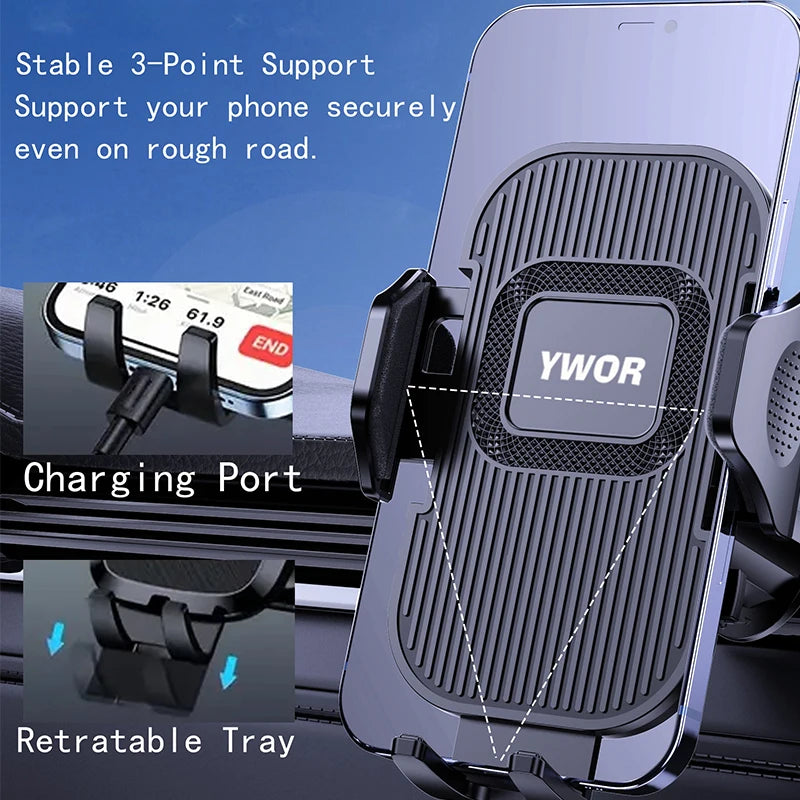 YWOR Cell Phone Holder for Car Dashboard Windshield Phone Mount for Car Long Arm Car Phone Holder Mount Strong Suction Cup Anti-