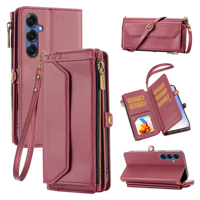 Wallet Protective Case for Samsung S26/S25/S24/S23/S22/S21 Ultra Cross-Shoulder Strap Protective Cover with Multiple Card Slots for Coins Faux Leather Phone Case