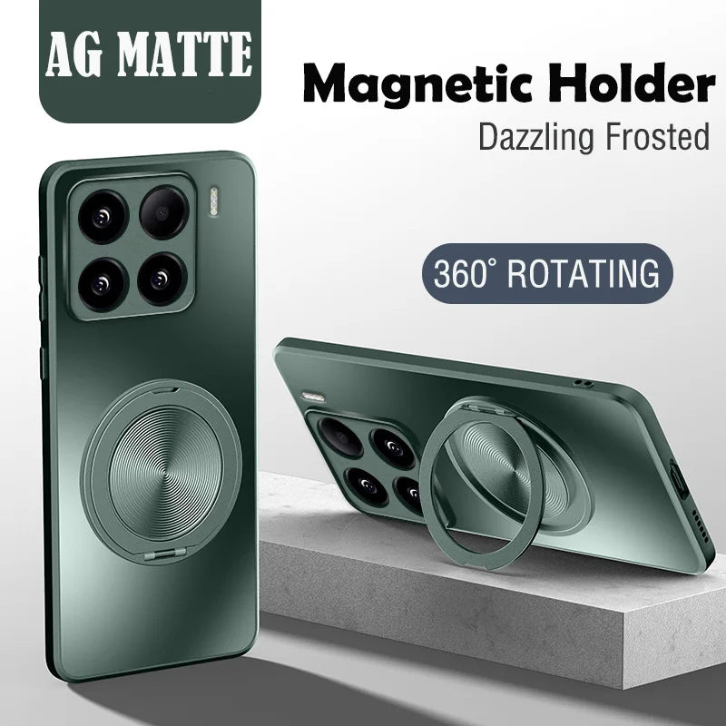 AG Matte Magnetic Case for Magsafe Xiaomi 17 Pro Max 15 14 13T 13 Pro Bracket 360° Rotating Ring Stand Holder Back Cover