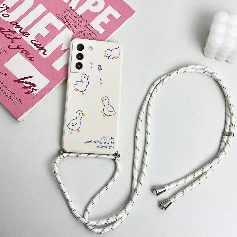 Happy Baby Duck Crossbody Lanyard Silicone Phone Case For Samsung Galaxy S23 S22 S21 S20 S10 S8 Plus Note 20 ultra 10 Plus Cover