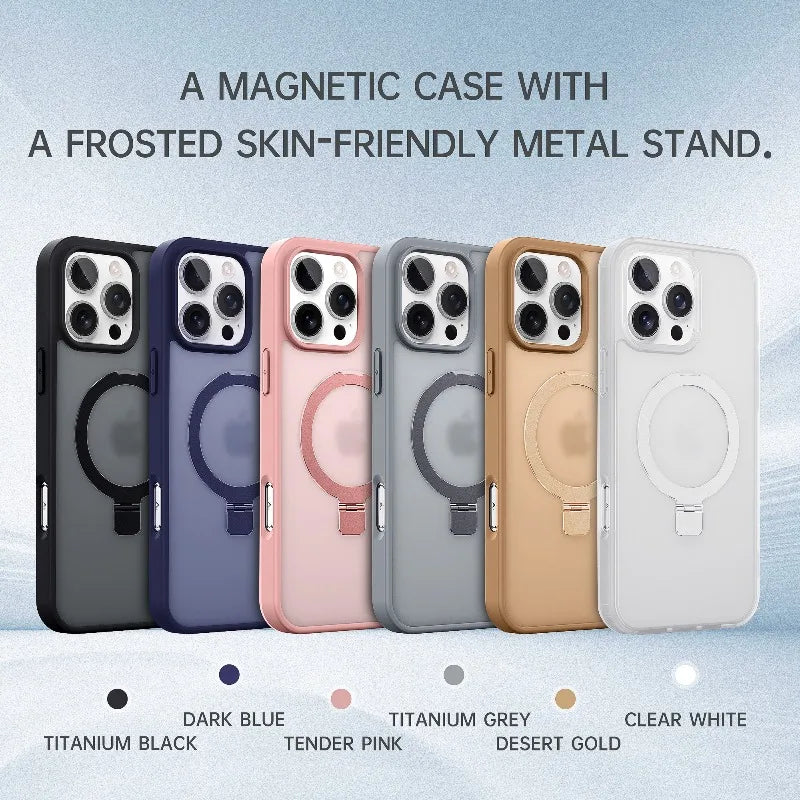 Shockproof Magnetic Kickstand Matte Case For iPhone 16 15 14 Plus 13 12 11 Pro Max Case With Holder Stand Cover for Magsafe