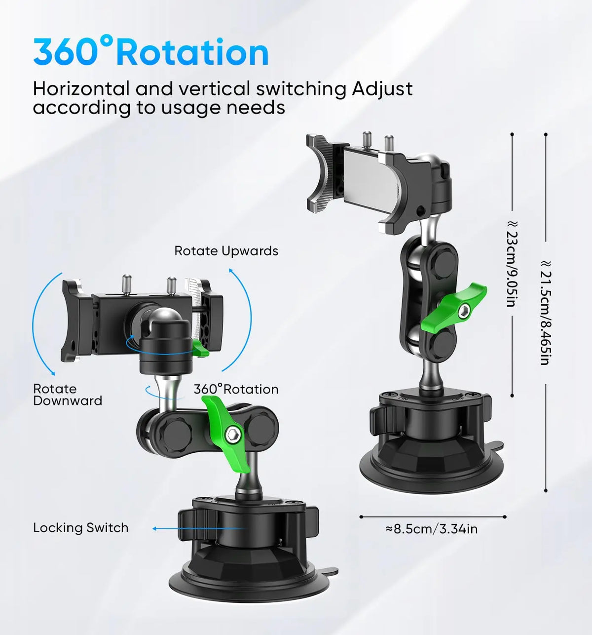 Universal Metal Car Phone Mount, 360° Rotation for Windshield/Dashboard, Suction Cup Holder for IPhone Samsung All Smartphones
