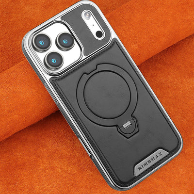 Magnetic Rotat Bracket Luxury Leather Phone Case For iPhone 12 13 14 15 16 17 18 Pro Max Plus Wireless Charging Shockproof Cover