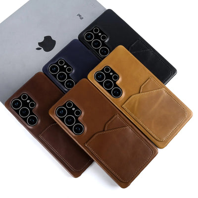 Premium Card Slot Genuine Leather Case for Samsung Galaxy S26 Ultra Cases S25 S24 S23 S22 S21 S20 Vintage Phone Back Cover Coque