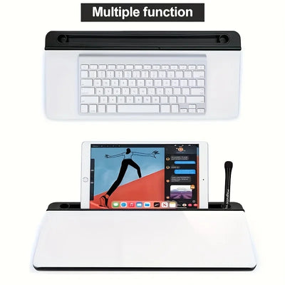 Sleek Compact Glass Desk Whiteboard with Built-in Storage, Modern Tempered Glass Desktop Organizer & Keyboard Holder, Efficient
