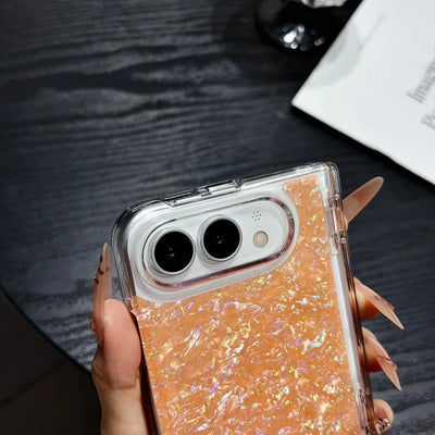 Fashion INS IMD Iridescent Shell Glitter Flip Phone Case For IPhone Duo 18 Fold Skin Feel Hinge Full-protecto Shockproof Cover