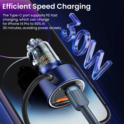 Toocki 60W USB Car Charger for Xiaomi Samsung LED Light PD QC3.0 Type C Fast Charging Charger with USB C Cable for iPhone 15 Pro