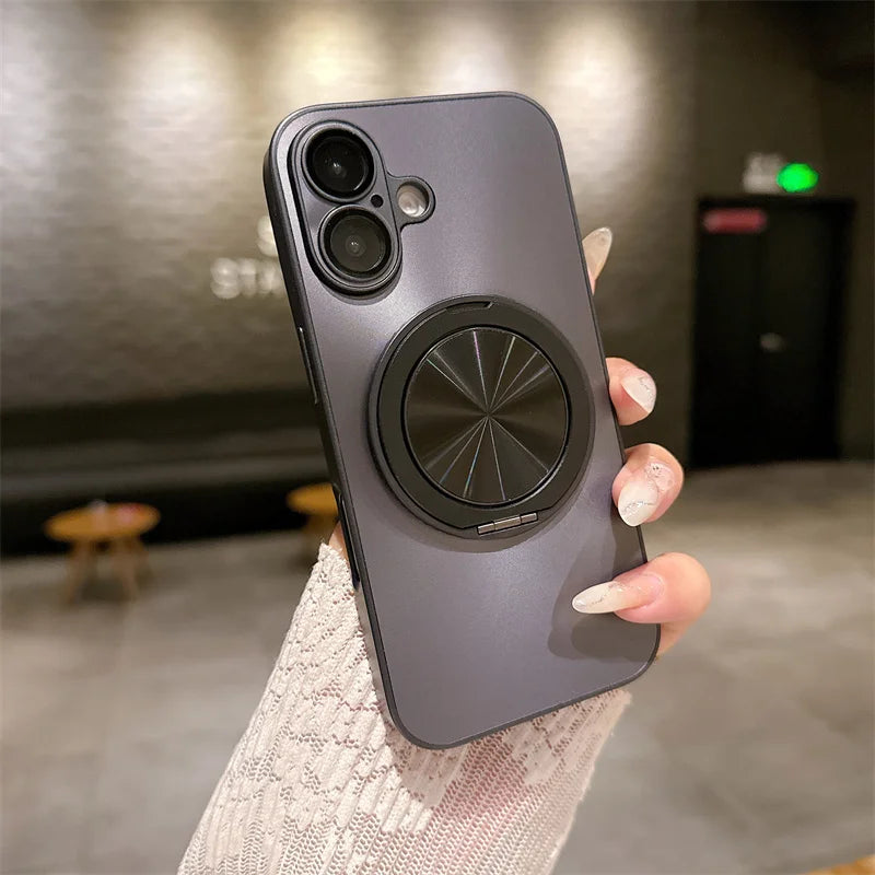 360 degree Rotatable Magsafe Ring Holder Case For iPhone 16 Pro Max 16 Plus 15 Pro 14 13 12 11 Frosted Plating Lens Film Cases