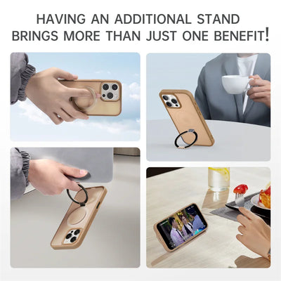 Shockproof Magnetic Kickstand Matte Case For iPhone 16 15 14 Plus 13 12 11 Pro Max Case With Holder Stand Cover for Magsafe
