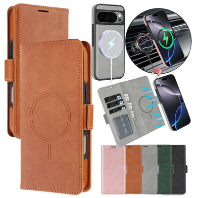 Wireless Charging Magnetic Phone Case For Google Pixel 10Pro XL 9Pro 10 9 9A Magsafe Wallet Case Phone Cover Cash Cards Slot