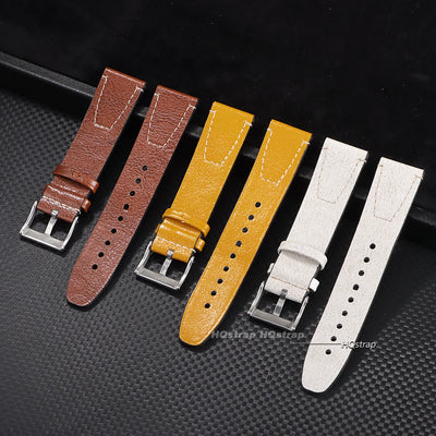 Vintage 20mm 22mm Oil Wax Leather Watch Band for Seiko Smartwatch Brown Stitching Cowhide Strap for Samsung Universal Wrist Band