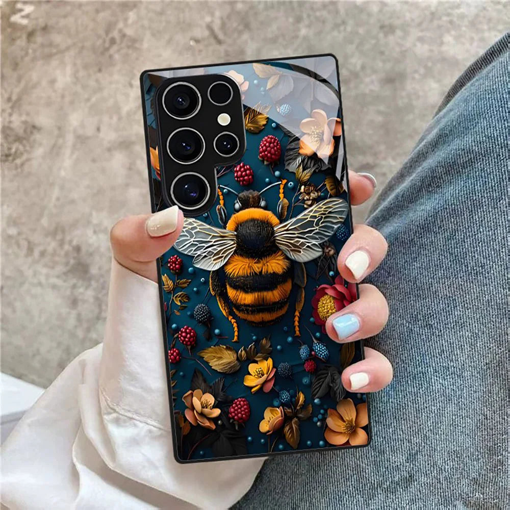 Hard Glass Honeybee Flower Case For Samsung Galaxy S26 Ultra Case Samsung S24 S22 S25 Ultra S 26 Plus S23 S20 S21 FE Cases Cover
