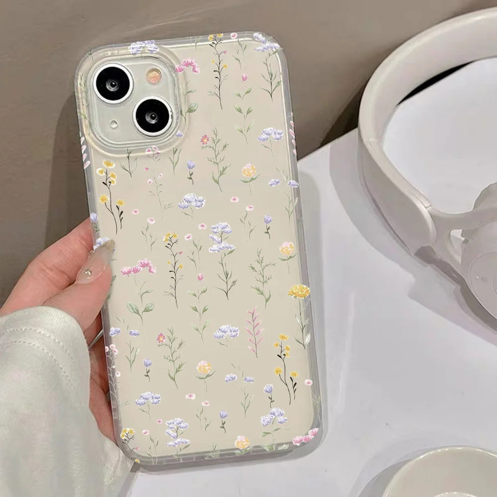 Flower Phone Case For iPhone 16 Pro Case iPhone 17 18 15 13 11 12 14 Pro Max Mini Shockproof Matte Transparent Aesthetic Cover