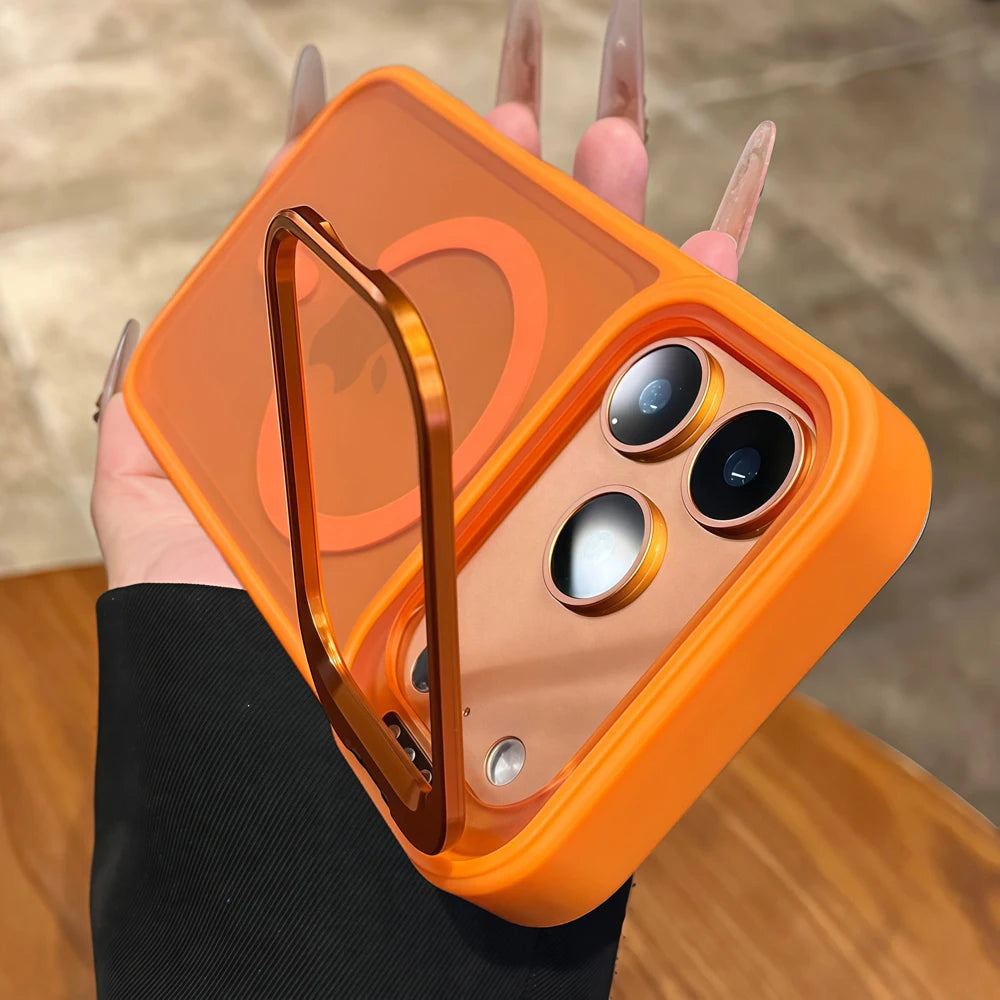 Matte Translucent Case For iPhone 18 17 16 15 14 13 12 Pro Max for Magsafe Mag Safe Charge Anti-fingerprint Stand Holder Cover