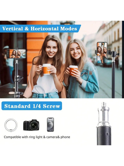 1pc 63-inch With Foldable Tripod & Phone Holder Clip 160.02 Cm Multifunctional Tripod, Tripod For Phone And Camera
