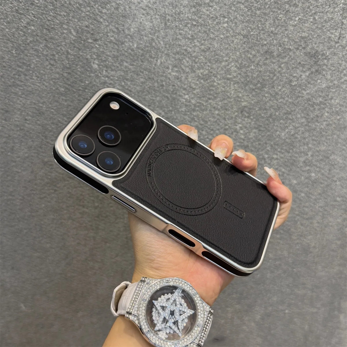 Luxury Leather Magnetic Phone Case for iPhone 17 16 15 Pro Max Plating Frame Original Business Magnets Charging Shockproof Cover