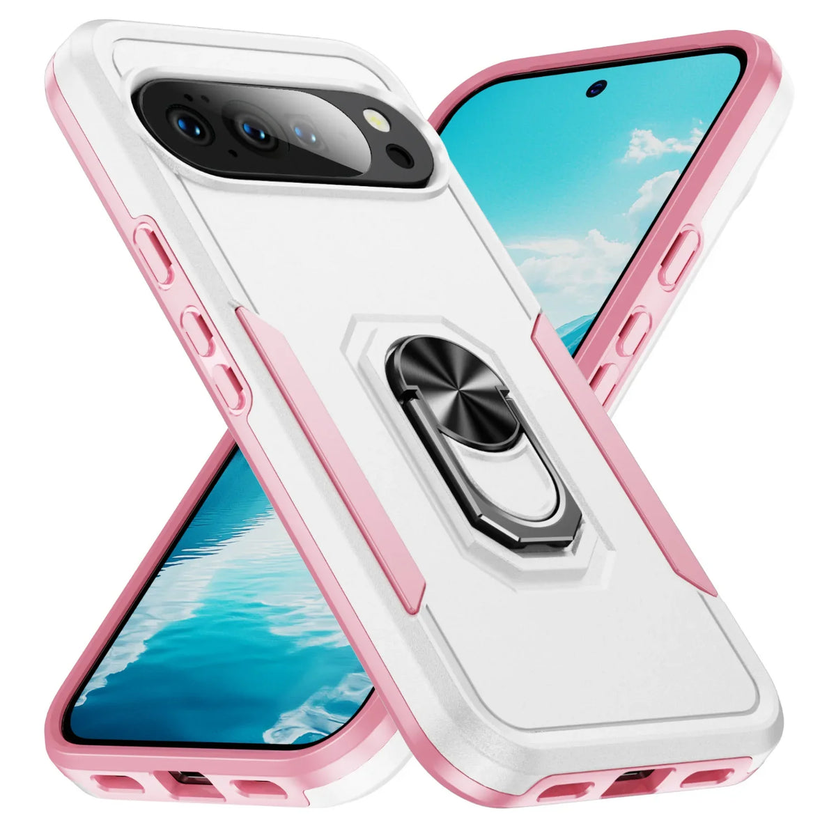 Hybrid Heavy-Duty Phone Case for Google Pixel 10 9 Pro XL 8A 7A 6A 6 7 8 Pro Rugged Matte Magnetic Ring Stand Shockproof Cover