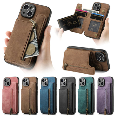 Zipper Card Solt Wallet Leather Case For iPhone 16 Pro Max 17 Air 15 14 Plus 13 12 11 Se2022 Pocket Magnetic Double Buckle Cover