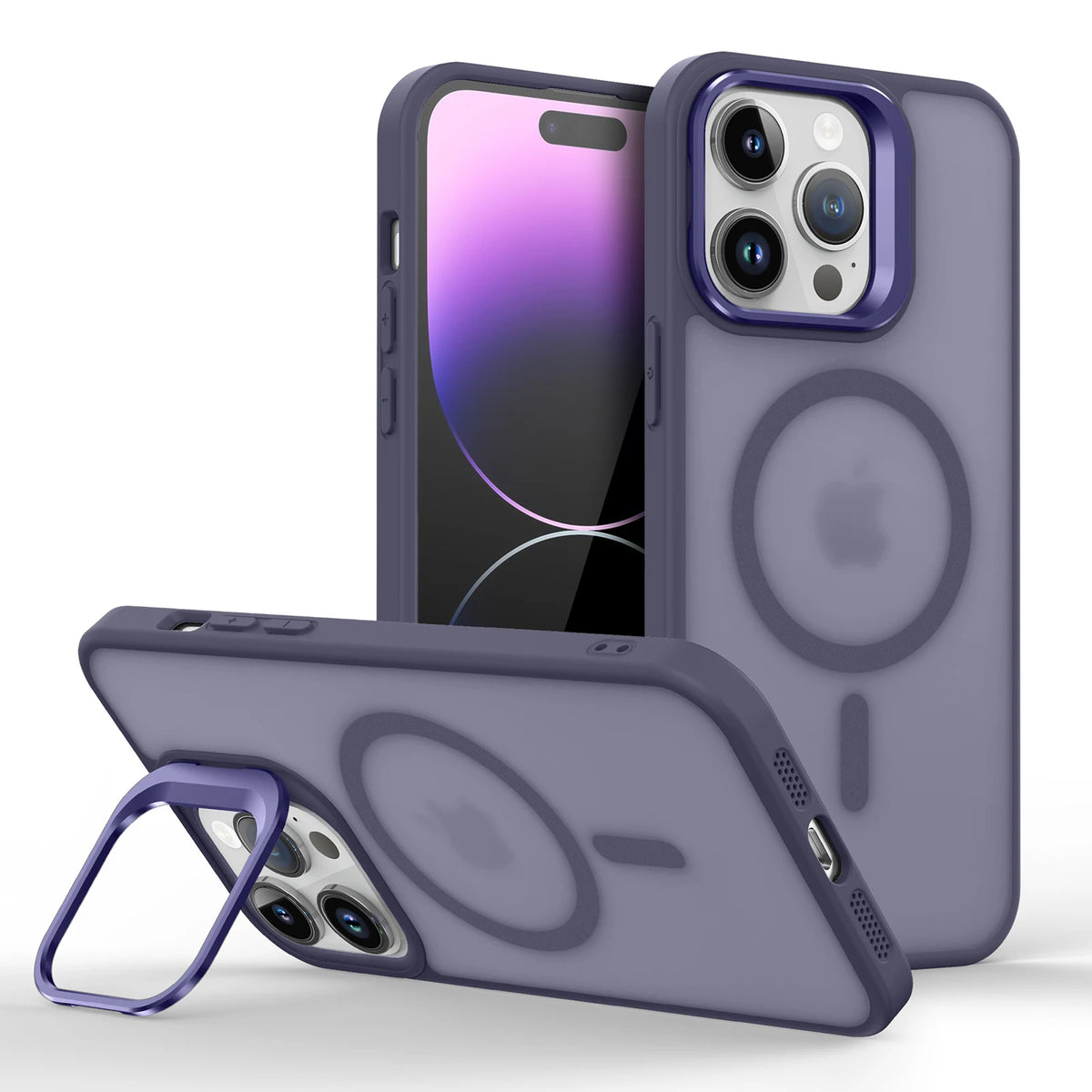 Magnetic Luxury Lens Metal Ring Stand Phone Case For iPhone 15 14 13 12 11 Pro Max Translucent For Magsafe Wireless Charge Cover
