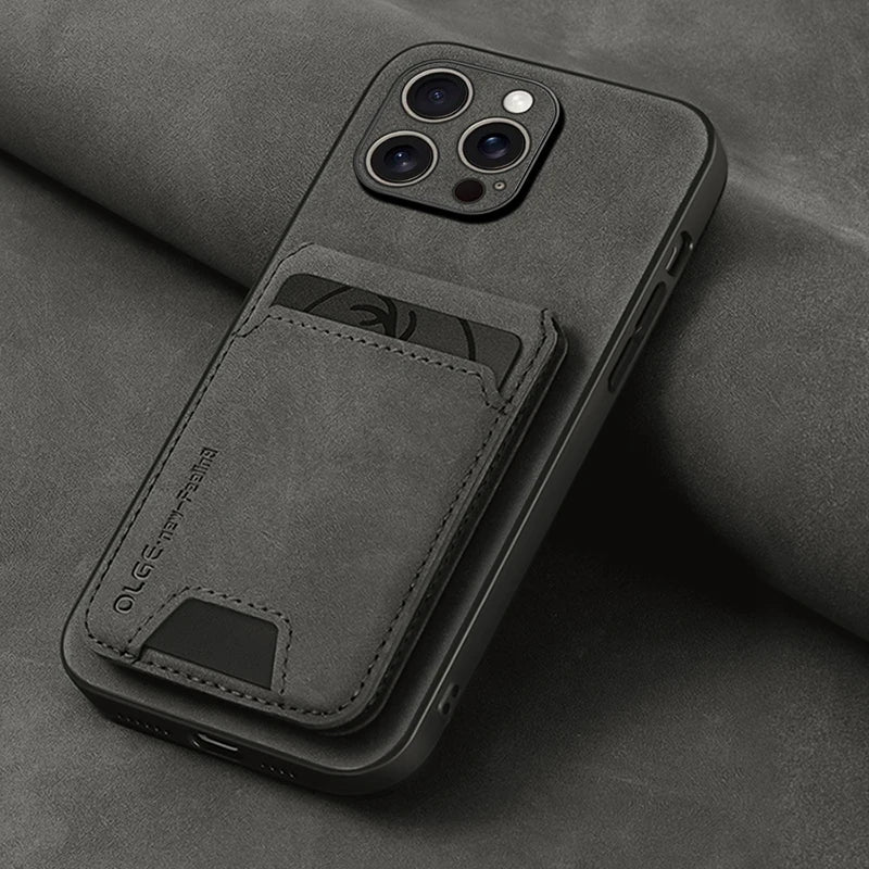 Luxury leather card holder phone case for iPhone 16E 16 17 15 14 13 11 Pro max wallet card bag PU leather shockproof back cover