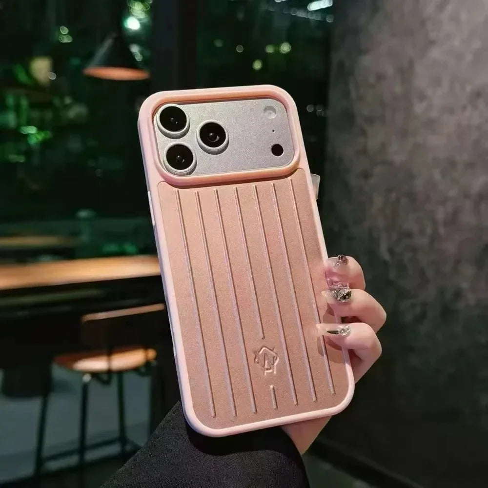 Phone Case For iPhone 14 15 16 17 Pro Max Aluminum Alloy Protective Cover Shockproof Luxury 3D Grooved Stripe Business Coque