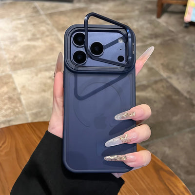 Matte Translucent Case For iPhone 18 17 16 15 14 13 12 Pro Max for Magsafe Mag Safe Charge Anti-fingerprint Stand Holder Cover