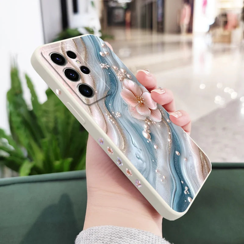 Pearlescent Flower Phone Case For Samsung Galaxy S25 S24 S23 S22 S21 S20 S10 S10E Ultra Plus FE Note 20 Ultra Plus Cover