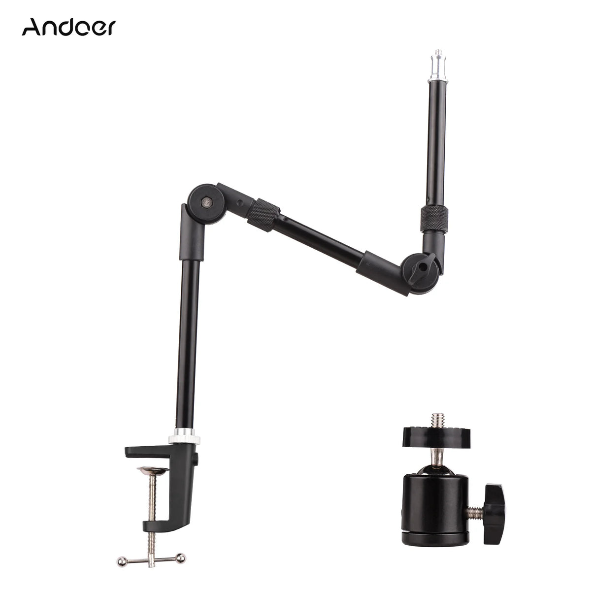 Andoer ST-01 Metal Bracket Flexible Foldable Desk Mount Stand Ballhead Adapter for Fill Light LED Ring Light Camera Smartphone