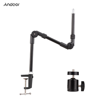 Andoer ST-01 Metal Bracket Flexible Foldable Desk Mount Stand Ballhead Adapter for Fill Light LED Ring Light Camera Smartphone