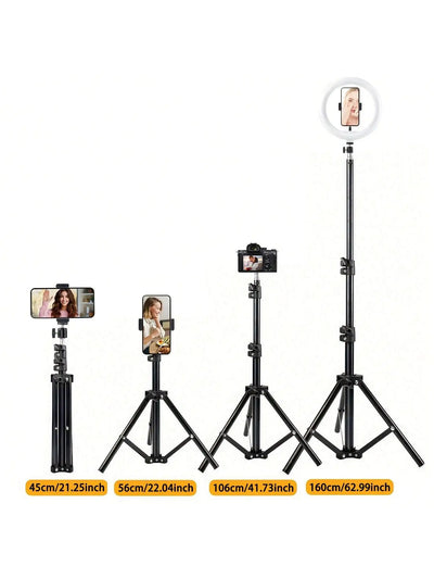 1pc 63-inch With Foldable Tripod & Phone Holder Clip 160.02 Cm Multifunctional Tripod, Tripod For Phone And Camera