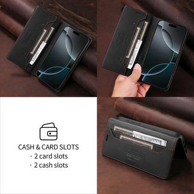 Leather Magnetic Flip Case for iPhone 16 17 15 14 13 12 11 Pro Max 17E 16E Air XR XS Max 7 8 Plus SE 2022 Wallet Slot Phone Case