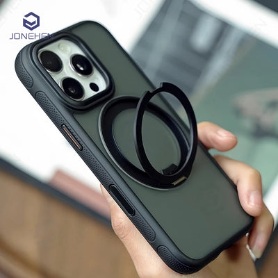 360° Rotation Ring Stand Magnetic Case For iPhone 13 14 15 16 17 18 Pro Max Matte Military Shockproof Armor Cover For Magsafe