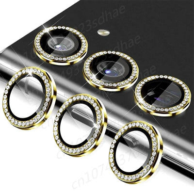 Bling 3D Diamond Metal Camera Ring Protector For Samsung Galaxy A55 A35 A54 A34 A15 5G Alloy Lens HD Tempered Glass Protect Cap