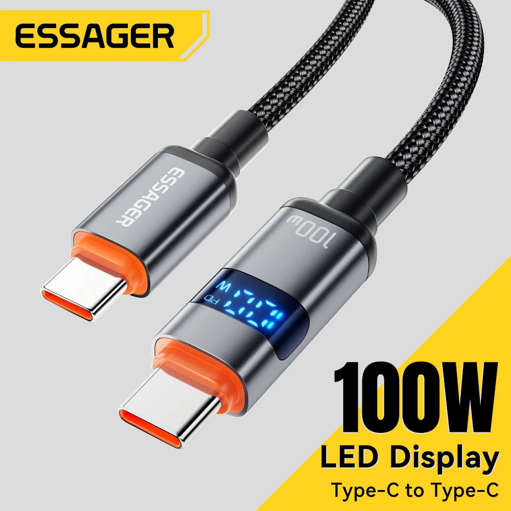 Essager 100W USB C to Type C Digital Display Cable Fast Charging 5A Type C to Type C Cable For MacBook Pro Xiaomi Huawei Samsung