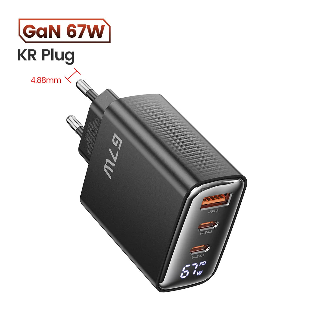 Toocki 67W GaN Charger Digital Display Quick Charge 4.0 3.0 Fast Type C USB Charger for Laptop iPhone Samsung Xiaomi Realme POCO