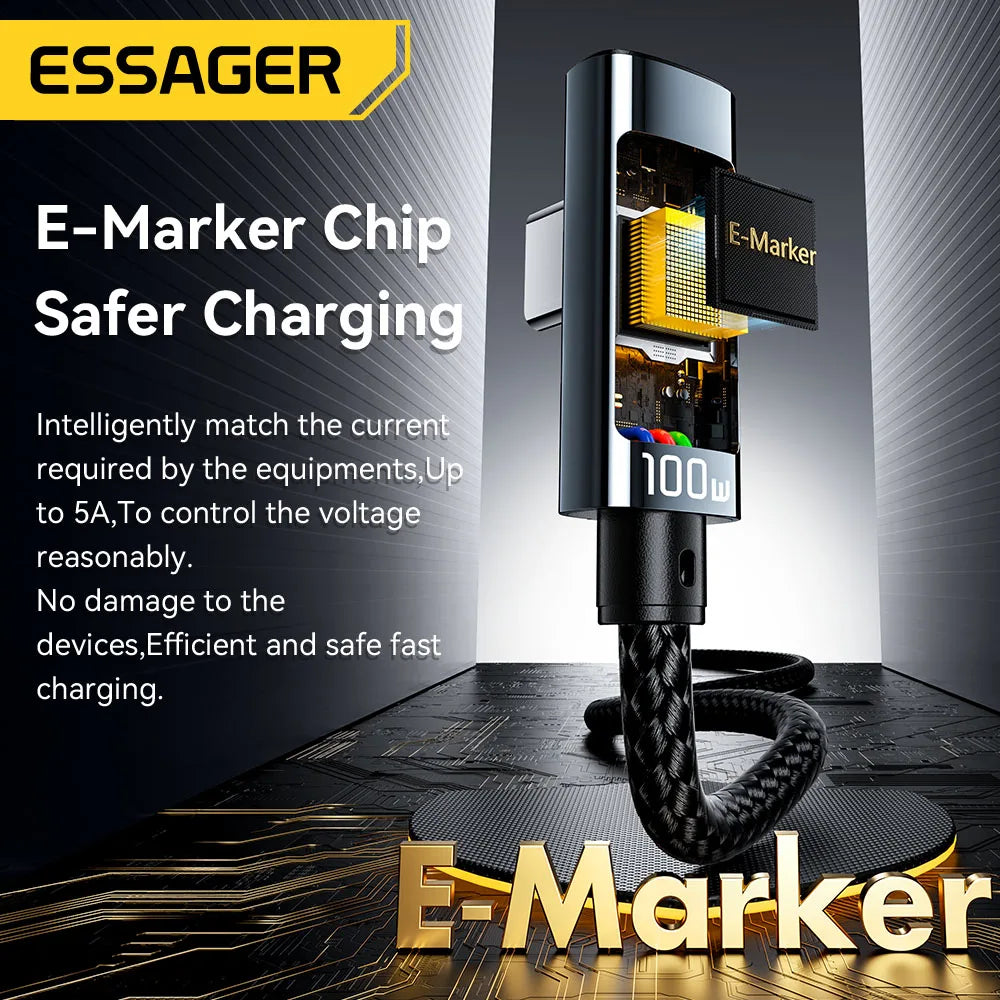 Essager PD100W USB C to Type C Cable Fast Charging Cable 90 Degree Elbow With Display For Iphone 15 Huawei Samsung Macbook Pro
