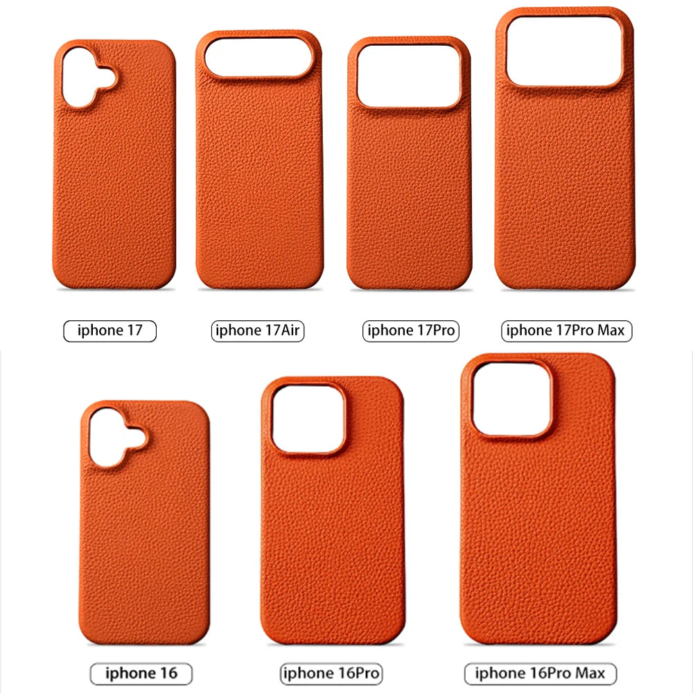 for Magsafe Case for iPhone 17 15 16 18 Pro Max Air Lychee Natural Cowhide Leather Magnetic Protector Luxury Phone Back Cover