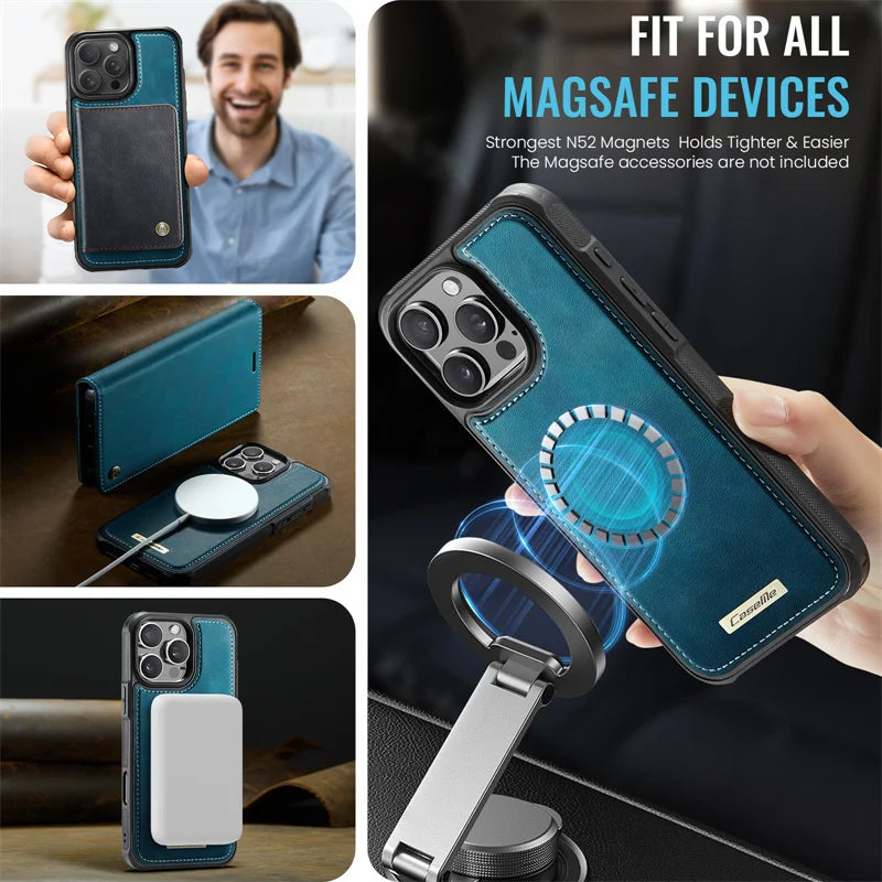 Magnetic Flip Leather Phone Case for iPhone 17 Pro Max 17E Air 16 Plus 15 14 13 12 11 Wireless Charging Wallet Cards Cover Coque