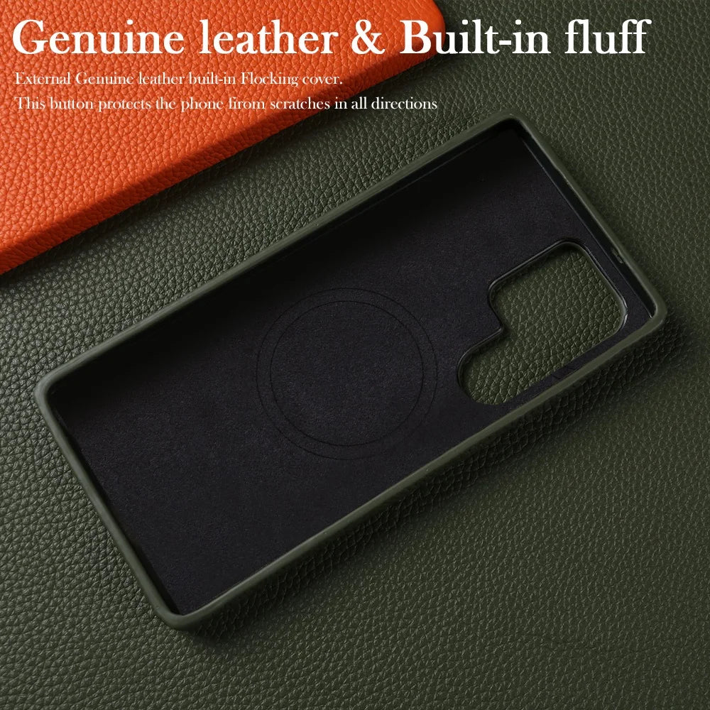 For Magsafe Case Samsung Galaxy S26 Ultra S25FE S23Plus S23Ultra S24 Premium Genuine Leather Cover Magnetic Cases Full Coverage