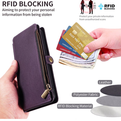 Flip Cover Protective Case for Redmi Note 8/9/10/11/12/13/14/15Pro with Multiple Card Slots, Crossbody Strap, Wallet Phone Case, Zipper Coin Pocket, Stand, Faux Leather Protective Cover