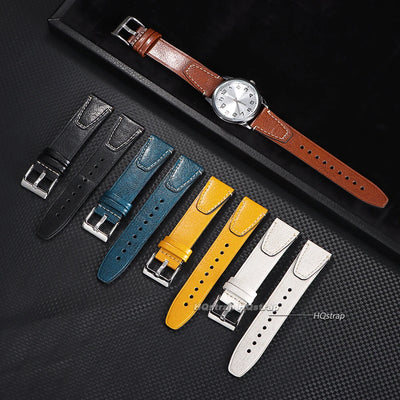 Vintage 20mm 22mm Oil Wax Leather Watch Band for Seiko Smartwatch Brown Stitching Cowhide Strap for Samsung Universal Wrist Band