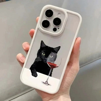 Cute Cat Goblet Drink Couple Case for iPhone 17 Air 16 15 14 13 12 11 Pro Max 17 16 15 Pro 16 14 Plus Luxuy Shockproof Y2K Cover